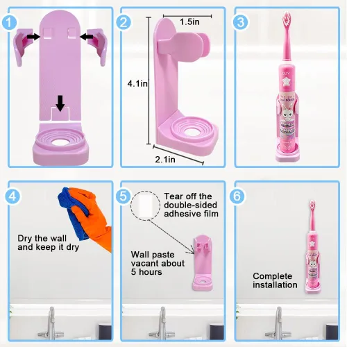 Miniatura 4 de OJV 8620 - Cepillos de dientes eléctricos musicales para niños, 3 modos, temporizador de 2 minutos, 6 cerdas recargables, energía inteligente, Rosa