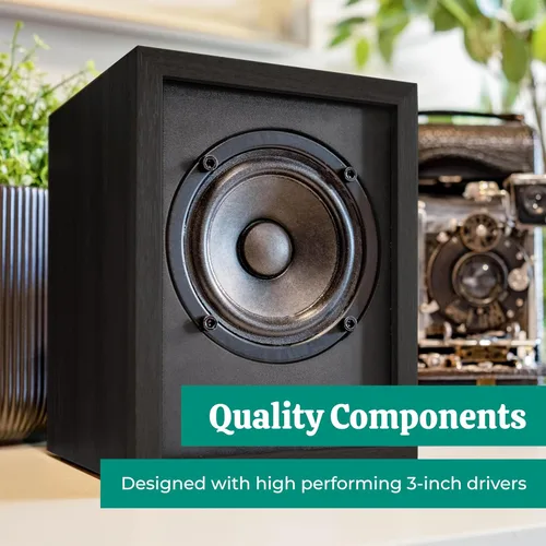 Miniatura 4 de Electrohome Huntley - Altavoces alimentados para estantería con amplificador integrado y controladores de 3 pulgadas para tocadiscos, TV, PC y Negro