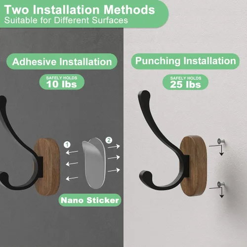 Miniatura 4 de Ganchos de Pared para Colgar Abrigos - Paquete de 4 Ganchos de Pared Montados, Ganchos de Madera para Pared, Bussdis Ganchos Metálicos Individuales