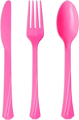 Miniatura 5 de Tiger Chef - Cubertería de plástico de color resistente, incluye tenedores, cucharas para el té y cuchillos, Rosado