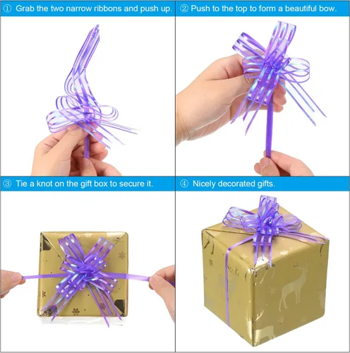 Miniatura 5 de PATIKIL Lazos de gasa de 2.4 pulgadas, paquete de 40 lazos de cuerda para envolver regalos, corbatín decorativo para bodas, fiestas, cumpleaños