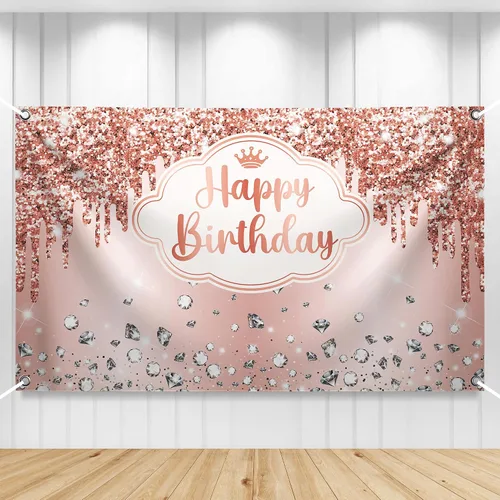 KatchOn, Cartel extragrande de feliz cumpleaños de oro rosa, 72 x 44 pulgadas, decoraciones de cumpleaños para mujeres y niñas, pancarta de fondo