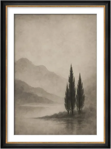 Miniatura 172 de MUDECOR Lienzo enmarcado prémium para pared, pinos nevados en bosque de invierno, ilustraciones modernas, arte contemporáneo, escénico, divertido