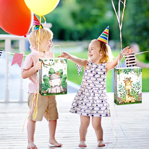 Miniatura 6 de Pajean Bolsas de Golosinas Safari Animales de la Selva Bolsas de Favores de Fiesta con Asas Estampado de Animales del Zoológico Dulces de Favores