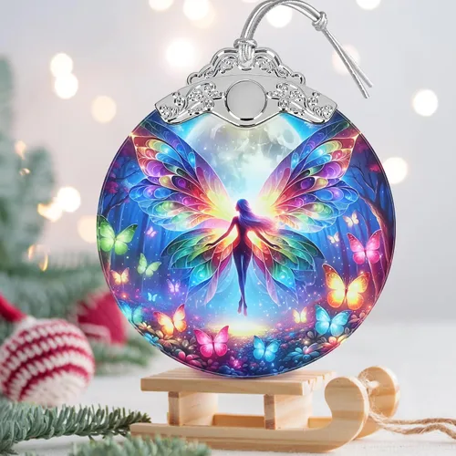 Miniatura 3 de Jocidea - Adorno de Vidrio Manchado de Elfo Mariposa - Adorno Navideño - Adornos Navideños para Árbol - Ideas de Regalos de Vacaciones - Intercambio