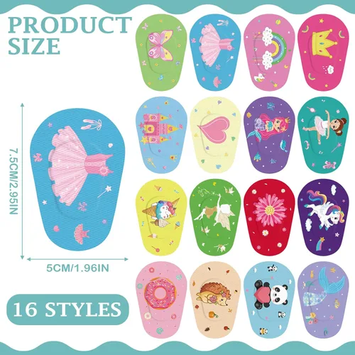 Miniatura 2 de Timgle 48 parches adhesivos para ojos para niños y niñas, 16 estilos, parches para ojos de niños pequeños, a granel, sin látex, bloqueo de luz