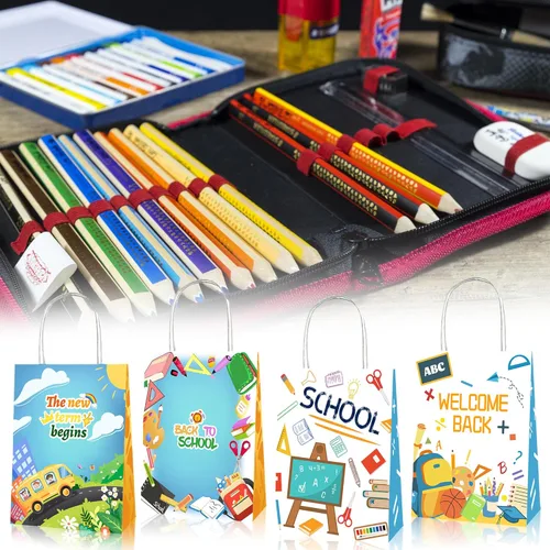 Miniatura 2 de CRAWPROP 12 bolsas de regalo para el regreso a clases, suministros de fiesta, bolsas de envoltura para el primer día de escuela, decoración