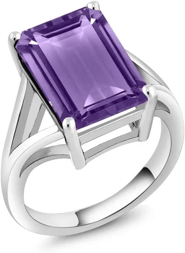 Miniatura 64 de Gem Stone King Anillo de compromiso solitario con piedra preciosa de corte esmeralda de 0.551 x 0.394 in para mujer, plata de ley 925, anillo