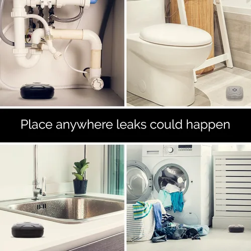 Miniatura 5 de Mindful Design - Paquete de 2 detectores de fugas de agua, sensor de alarma de detección de inundación de 95 dB para baños, sótanos, lavanderías