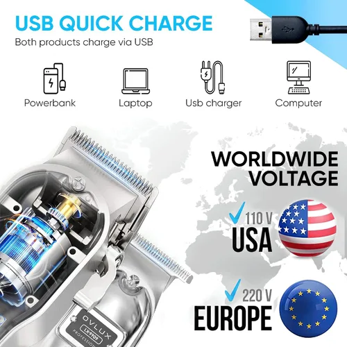 Miniatura 5 de OVLUX Cortadora de pelo profesional inalámbrica para hombres, recortadora de barba recargable de metal, recortadora de barbero, regalo ideal