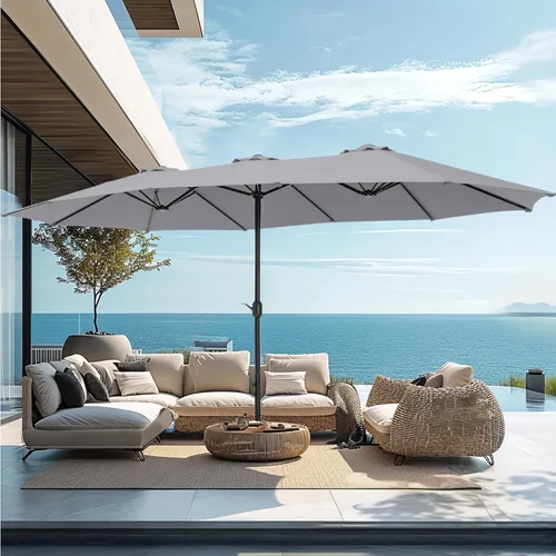 Miniatura 9 de PHI VILLA Sombrilla grande de 15 pies para patio con base incluida, sombrilla de doble cara rectangular para exteriores de gran tamaño con soporte