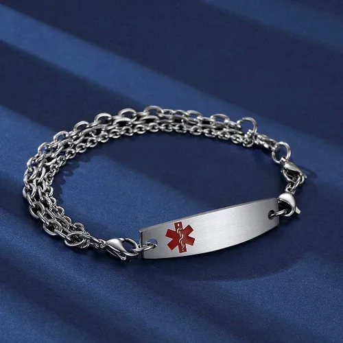 Miniatura 3 de mnmhope pulsera de alerta médica con grabado para hombre y mujer, de acero inoxidable, cadena intercambiable ajustable de 7.5 a 9pulgadas