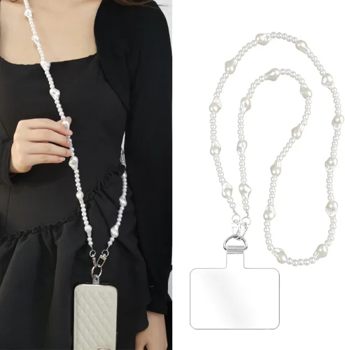 Miniatura 19 de Cordón de cadena cruzada para teléfono celular - Correa de hombro universal de cuero+metal con parches de amarre (J)