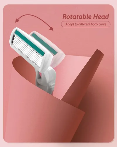 Miniatura 3 de Maquinillas de afeitar para mujer para piel sensible, 6 cuchillas para afeitar, incluyendo 1 maquinilla de afeitar de viaje para mujer con 12 Rosa