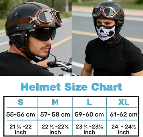 Miniatura 2 de Casco de motocicleta de estilo alemán, casco de cuero retro, aprobado por el DOT, para adultos, hombres y mujeres, casco de media cara vintage