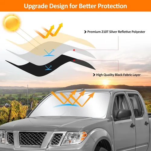 Miniatura 3 de D-Lumina Parasol plegable para parabrisas con bandera de EE. UU. para Nissan Frontier 2022, 2023, 2024, 2025, protector de sol frontal bloquea rayos