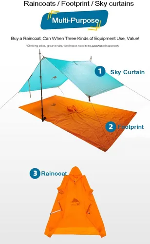 Miniatura 6 de 3F UL GEAR Poncho de senderismo ligero, mochila impermeable poncho impermeable para senderismo al aire libre, camping, senderismo