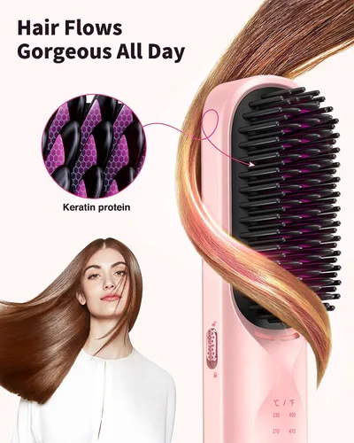 Miniatura 6 de Cepillo alisador de cabello inalámbrico, cepillo portátil para alisar el cabello para viajes, iones negativos de 984.3 ft para brillo sin