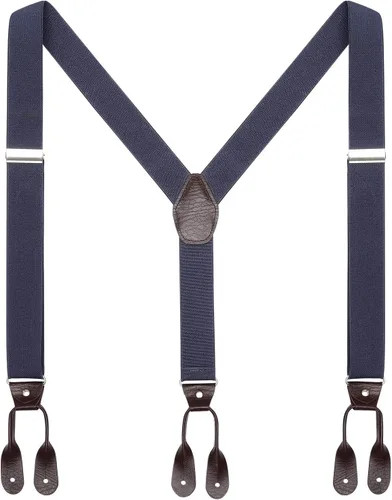Miniatura 34 de AWAYTR Tirantes de botón marrón para hombre, tirantes elásticos ajustables en forma de Y