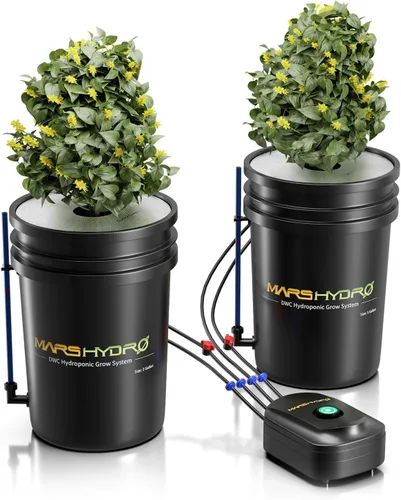 Sistema de cultivo hidropónico Mars Hydro DWC de 5 galones de cultivo de agua profunda con bomba de aire de 8W, manguera de aire multiusos, piedra