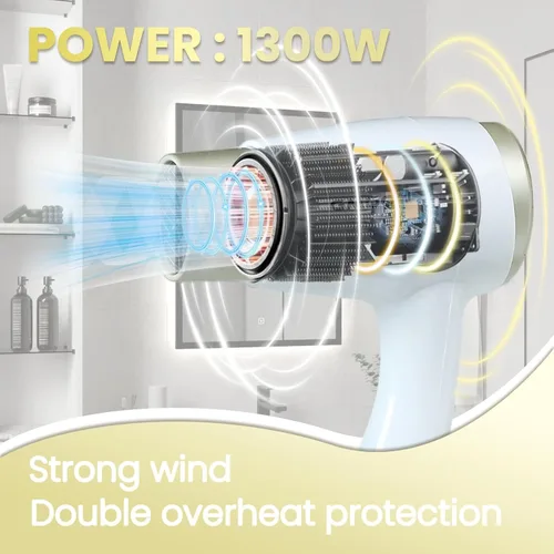 Miniatura 2 de Secador de pelo montado en la pared para baño, secador profesional de 110 V con motor de secado rápido, secador de pelo resistente para montaje