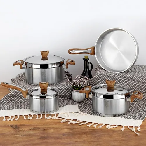 Miniatura 3 de Serenk Juego de ollas y sartenes de acero inoxidable, utensilios de cocina no tóxicos, antiadherentes, 7 piezas, utensilios de cocina de inducción