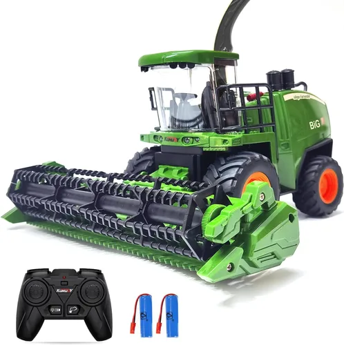 Juguete tractor de control remoto – Camión RC para niños con función de pulverización/luz LED/sonido realista, 2 baterías recargables, vehículos de