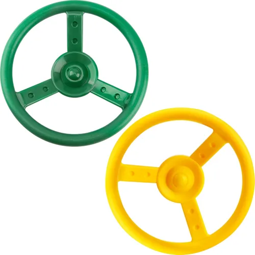 Juego de 2 volantes de plástico pirata con herramientas de montaje para niños, parque infantil, gimnasio al aire libre (verde, amarillo)