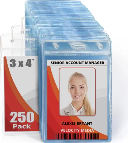 -Portatarjetas vertical de plástico de Estados Unidos (3 x 4 pulgadas, transparente, paquete de 250 a granel) carga rápida sin cremallera