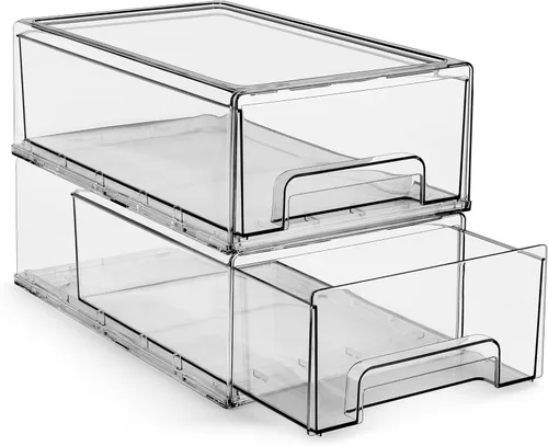 Sorbus - Cajones de almacenamiento transparentes medianos (2 unidades) – Cajones organizadores apilables para refrigerador, despensa, cocina –