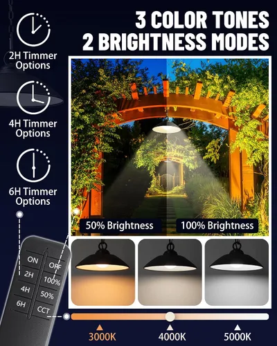 Miniatura 3 de Luces colgantes solares con control remoto, 3 colores, 2 modos de brillo, temporizador, lámpara de techo colgante para exteriores de 20 cm