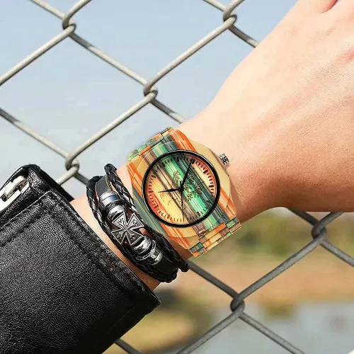Miniatura 6 de Tiong Brand Wooden Watches Mens with Handmade Colorful Bamboo Wood Watch Analog Date Quartz Wooden Watch for Men