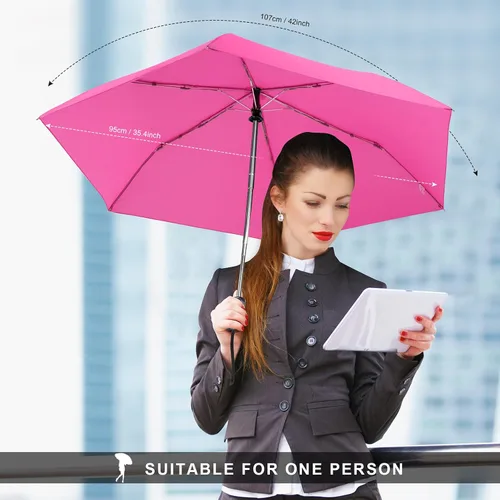 Miniatura 30 de LEAGERA Paraguas de viaje compacto para bolso, mango plano, impermeable para lluvia ligera