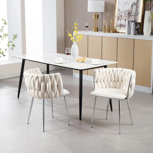 Miniatura 7 de Juego de 2 sillas de comedor de terciopelo, sillas tapizadas tejidas para sala de estar, sillas modernas de cocina y comedor, sillas decorativas