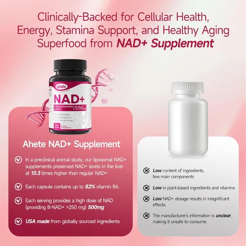 Miniatura 8 de Suplemento NAD con L-ergotioneína, PQQ, vitamina B6 y suplemento NMNH - para salud celular, apoyo energético y envejecimiento saludable para mujeres