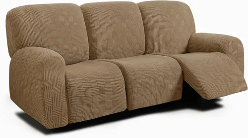 Miniatura 30 de ULTICOR - Juego de 8 fundas para sofá reclinable de jacquard, fundas para sofá reclinable elásticas para 3 cojines, gruesas, suaves, lavables Gris