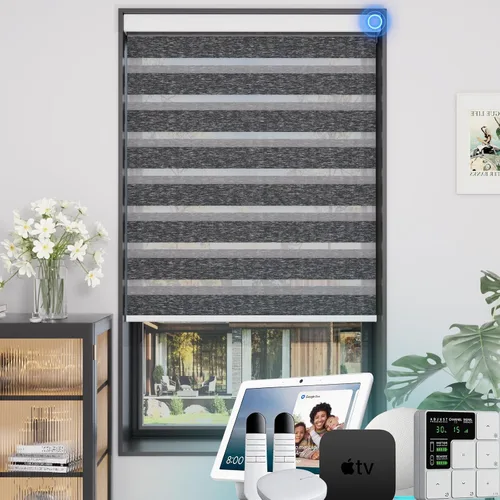Miniatura 32 de MYshade Persianas enrollables de cebra opacas (85 %) con cordón para ventanas interiores, persianas de doble capa beige para dormitorio, baño, sala