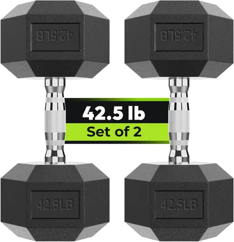 Miniatura 15 de HANDBODE Juego de 2 mancuernas hexagonales de 2.5 a 65 libras con revestimiento de goma, mancuernas para ejercicio y fitness, peso de mano