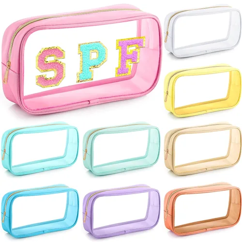 Miniatura 11 de 9 bolsas de maquillaje transparentes de felpilla para bricolaje, bolsa grande de nailon para maquillaje, artículos de aseo de viaje, con cremallera