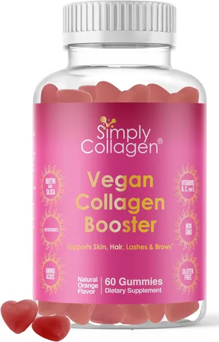 Simply Collagen® Gomitas de colágeno veganas para mujeres y hombres, colágeno a base de plantas con biotina, vitaminas A, C y E, refuerzo de
