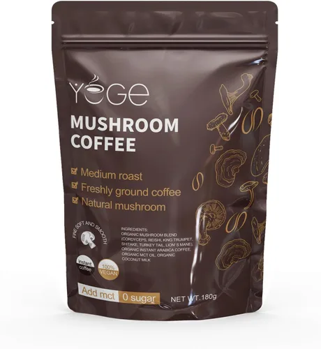 Café de hongos, café instantáneo de hongos con cordyceps, reishi, trompeta rey, shiitake, cola de pavo, melena de león para energía, concentración,