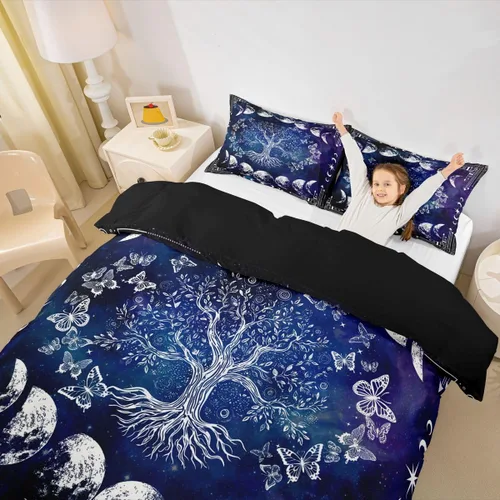 Miniatura 4 de Erosebridal Juego de ropa de cama con diseño de árbol de la vida, tamaño Queen para niños y niñas, diseño bohemio exótico de mariposa, funda