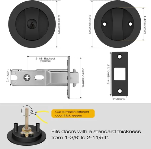 Miniatura 7 de EHOMEWARE 1 paquete de herrajes para puerta de bolsillo negro mate, manijas de puerta de bolsillo empotradas, cerradura de puerta de bolsillo