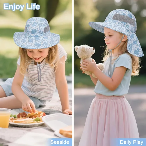 Miniatura 17 de Sombrero de sol para niños, protección UV, unicornio, verano, playa, jugar con ala ancha, solapa para el cuello para niñas y niños