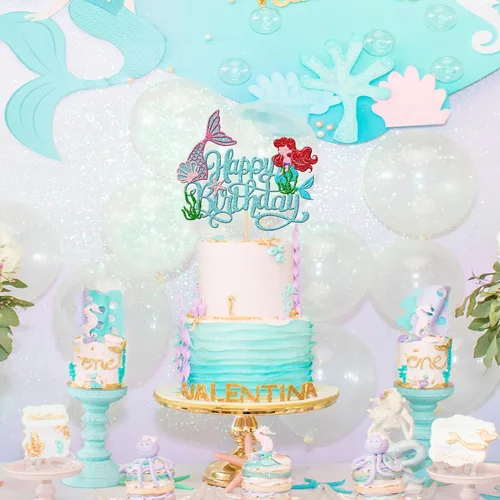 Miniatura 6 de 1 PCS Decoración para Pastel de Feliz Cumpleaños - Estrella de Mar, Madera de Mar, Conchas Marinas, Cola de Sirena para Decoraciones de Fiesta