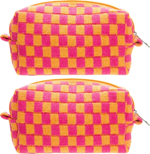 Miniatura 61 de PAZIMIIK Bolsa de Maquillaje a Cuadros para Bolso Portátil con Cremallera, Estuche Pequeño de Cosméticos para Accesorios de Viaje, Azul Ártico