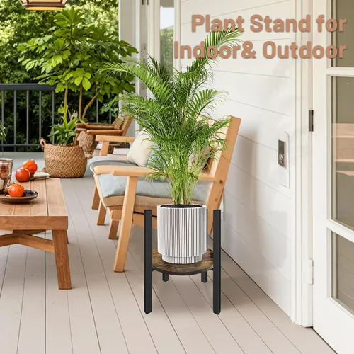 Miniatura 6 de Soporte ajustable para plantas de interior moderno de mediados de siglo, se adapta a macetas de 8 a 13 pulgadas, taburete de madera estable