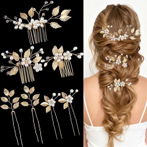 Miniatura 7 de 7 peines para el pelo de boda con perlas, accesorios elegantes para damas de honor, novias, flores