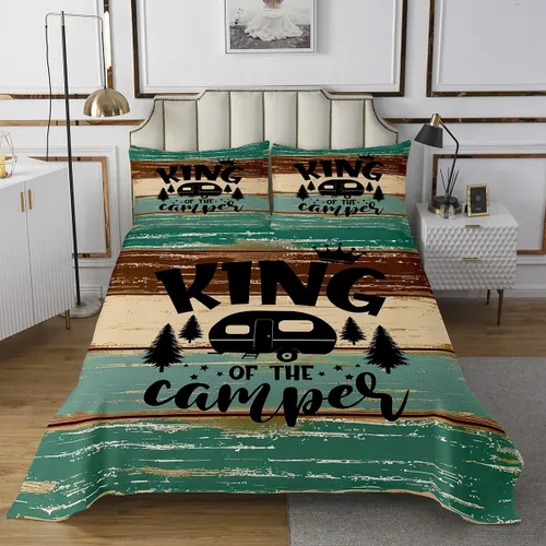 Miniatura 3 de Camper - Juego de colcha de tamaño individual, para adolescentes y niños, con diseño de feliz, acolchado y fundas de almohada, para decoración