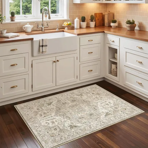 Miniatura 534 de Madane Tapete lavable de 2 x 10 pies para pasillo, cocina, recibidor, clásico, suave, antideslizante para interiores, casa de campo, baño, sala